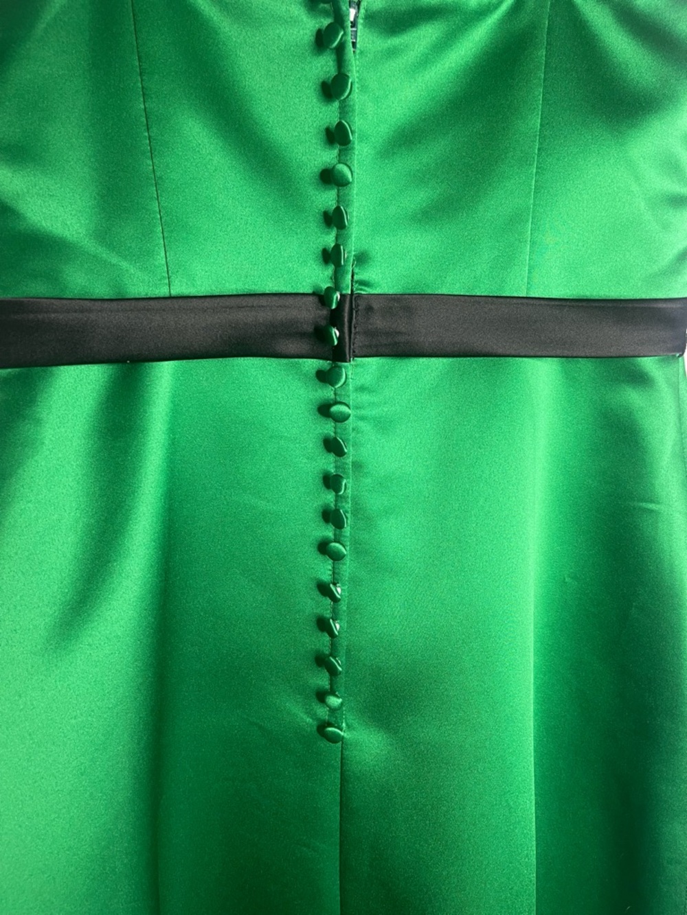 Symphony of Venus Emerald Green Satin Maxi Dress with Black Ribbon - Picture 8 of 10